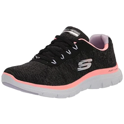 Image de Skechers Femme Flex Appeal 4.0 Fresh Move Basket, Bordure en Maille Noire Corail Lavande, 39 EU