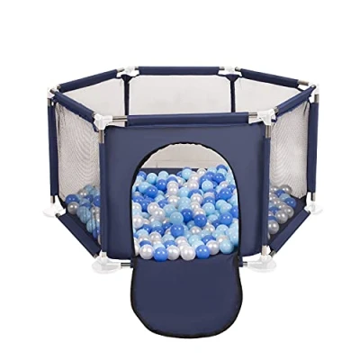 Image de Selonis Parc Bébé Hexagonal Pliable Avec 100 Balles Plastiques, Bleu:Babyblue/Bleu/Perle