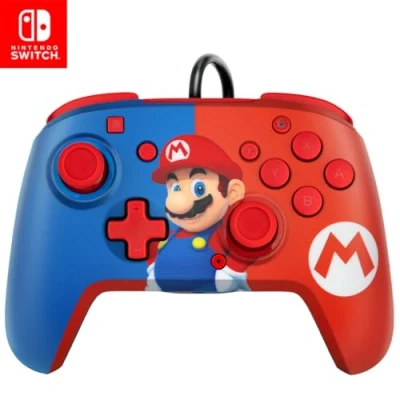 Image de Pdp Gaming Faceoff deluxe+ Filaire Switch Pro Manette Licence Officiel By Nintendo Customizable Gamepad Buttons, Sticks, Triggers, And Paddles Ergonomic Manettes Rouge/Bleu Mario design