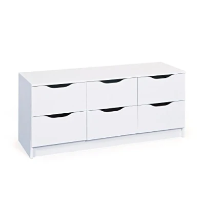 Image de Inter Link Commode 6 Tiroirs Meuble à d&#039;appoint Buffet Mélaminé Blanc avec poignées encastrées Westphalen