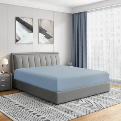 Image de Cathay Home Drap Housse de Luxe en Microfibre brossée Ultra Douce résistante aux Plis et à la décoloration, avec Poche Standard 35,6 cm, Bleu Brouillard, lit Simple