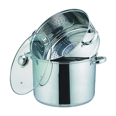 Image de Kamberg Couscoussier / Cuit Vapeur Faitout 3 en 1 Diamètre 26 cm 10 Litres Acier Inoxydable Haute Qualité Couvercle Verre Tous Feux dont Induction 0008072