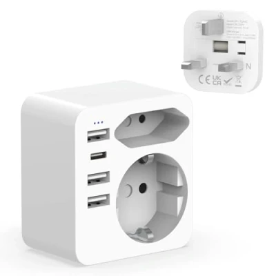 Image de Hoppac Adaptateur Francais, France vers UK avec Prise Anglais European and Schuko, Type G Pour Une Utilisation Au Royaume Uni Et En Irlande