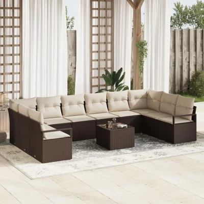 Image de Ensemble de Canapé jardin 10 pièces avec coussins gris en rotin synthétique, deux places 3346568
