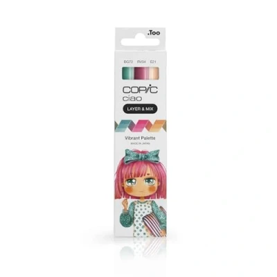 Image de COPIC Ciao LAYER &amp; MIX « Vibrant Palette », Set de marqueurs 3 couleurs différentes, marqueur mise en page avec une pointe moyenne et brosse.