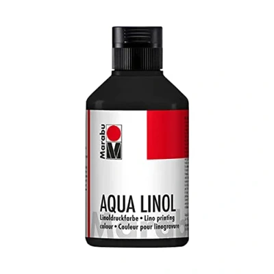 Image de Marabu 15100013073 Encre linogravure à base d&#039;eau, résistante l&#039;essuyage, noir, 250 ml, pour toutes les techniques d&#039;impression en relief l&#039;école, dans loisirs et arts graphiques