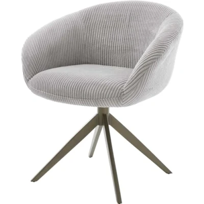 Image de Chaise pivotante Vinka Flex avec accoudoirs côtelé gris argenté pied croisé large aspect titane pivotement sur 360 fonction bascule ressorts ensachés