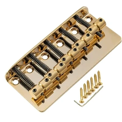 Image de Musiclily Pro 18mm Classique Standard Top loading Chevalet Basse 5 Cordes Pontets Laiton Plaque Acier pour Precision/Jass Bass, Doré