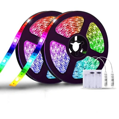 Image de Sunboia Ruban LED a Pile,Bande LED, 2x1m/30 SMD 5050 RGB IP65 Étanche Bande Kit Lumineuse Flexible Peut Découpé Clignotant au Néon Déco Soirée Fête Mariage Vitrine