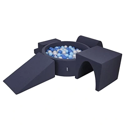 Image de KiddyMoon Aire De Jeux en Mousse avec Rond Piscine À Balles (200 Balles) Fosses Boules pour Enfants Jouets Parcours Obstacles, Fabriqué UE, Bleu Foncé:Babyblue/Bleu/Perle