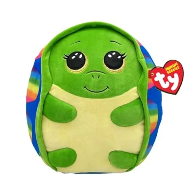 Image de Ty Squishy Beanies Shruggie la Tortue Arc en Ciel Coussin Peluche Doux avec Yeux Jaunes Scintillants Idée Cadeau pour Grands et Petits 22 cm T39263