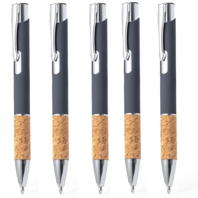 Image de noTrash2003 10 stylos à bille ergonomiques, aluminium recouvert de caoutchouc, pointe métallique et zone préhension en liège fonction tactile, 5 couleurs, stylet, stylo rétractable, mul