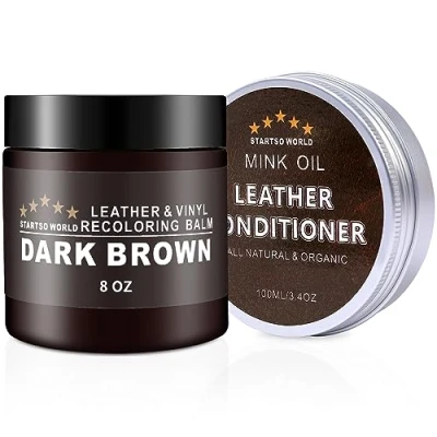 Image de Kit Réparation Cuir Marron foncé 200ml de Teinture avec 100ml d&#039;Entretien Peinture Liquide pour Réparer les Rayures et la Décoloration sur Canapés, Sièges d&#039;Auto, Vinyle, Chaussures