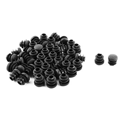 Image de sourcing map 50pcs Bouchon Pied de Chasie Embout Capuchon Jambe Tube Insert Table Meuble Protection Ronde Plastique Plat Noir 14mm Dia