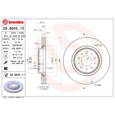 Image de BREMBO COATED DISC LINE 09.8642.11 Disque de frein 302 26 5 ventilé l&#039;intérieur revêtu avec vis/boulons VOLVO: C70 I Coupe, V70
