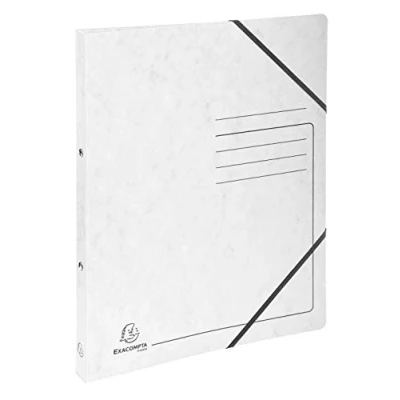 Image de Exacompta réf. 542556E Carton de 10 classeurs carte lustrée imprimée avec élastiques 2 anneaux ronds diam.15 mm Dos 20 Dimensions extér. 32 x 25 cm Format à classer A4 Coloris blanc