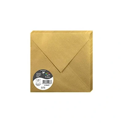 Image de Clairefontaine 50083C Paquet de 20 Enveloppes Gommées Format Carré (16,5x16,5cm) 120g/m² Coloris Or Invitation Evènements et Correspondance Gamme Pollen Papier Premium Lisse