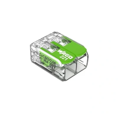 Image de WAGO Green Range Bornier 2 fils à 4 mm² Connecteurs d&#039;épissure pôles avec levier pour tous types de conducteurs enfichables 221 422 100 pièces