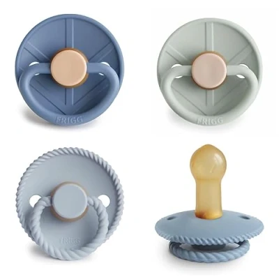 Image de FRIGG Multipack Sucettes en Latex Lot de 4 Caoutchouc Fabriqué au Danemark Sans BPA Tétine Cerise Symétrique (Skyline Serenity, Taille 2 (6 18 Mois))