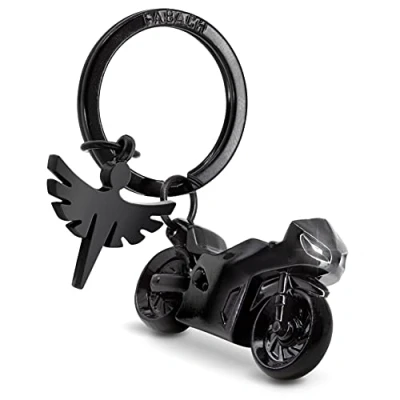 Image de FABACH porte clés moto avec ange gardien Cadeau pour motocycliste Cadeaux bonheur Conduite prudente, Noir , Taille unique, Moderne/décontracté