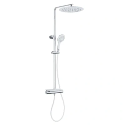 Image de EISL DX1102CST Grande Vita Système Thermostat et étagère, Effet Pluie avec Support Mural (également pour Les Trous de perçage existants), Colonne Robinet Douche, Blanc
