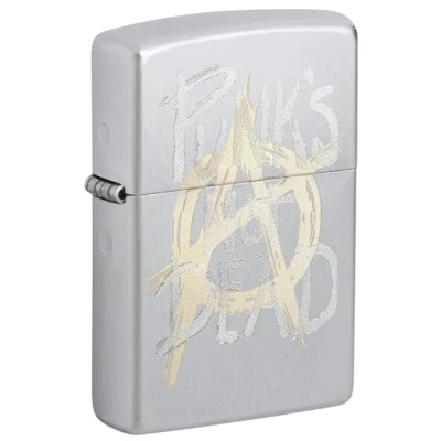 Image de Zippo Briquet Tempête Punk&#039;s Not Dead Blanc Mat Imprimé Texturisé Rechargeable, Garanti à Vie Flamme Ajustable Boîte Cadeau Métal Fabriqué aux USA, Unique