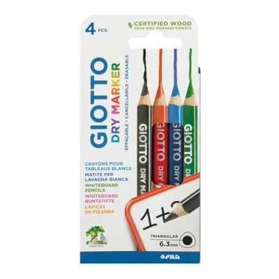 Image de Giotto Dry Marker Boîte de 4 crayons effaçables à sec pour ardoises et tableaux blancs