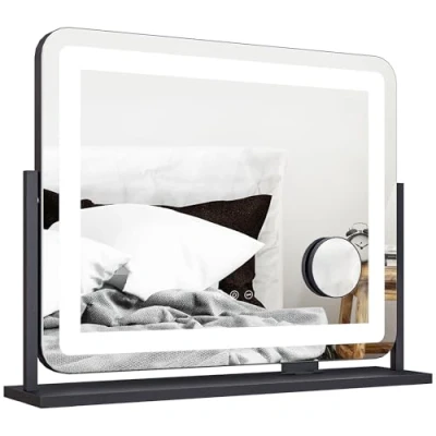 Image de Miroir Lumineux HOMCOM LED intensité 3 modes d&#039;éclairage, grossissement 10X, port de charge USB, touche tactile 62,5 x 52 cm
