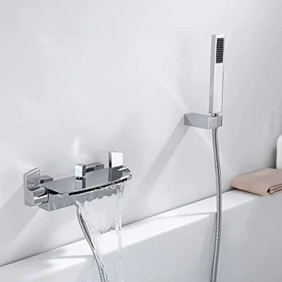 Image de Hoemlody Robinet de Baignoire Cascade avec Douche à Main Mitigeur interrupteur poussoir Robinets Chaud Et Froid