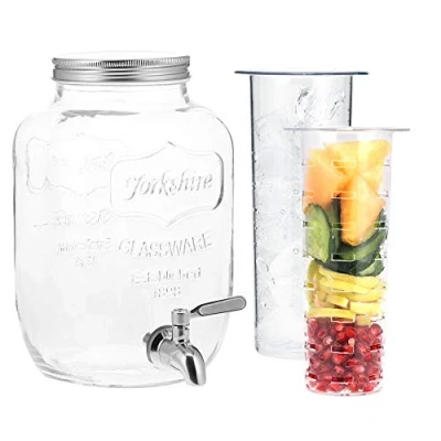 Image de Navaris Distributeur de Boissons avec Robinet Boisson 4 L en Verre Couvercle et 2X Insert Fontaine Eau Cocktail Jus Alcool