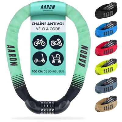 Image de AARON Lock One antivol de vélo avec code à 5 chiffres, chaîne en acier et haut niveau sécurité (Menthe)