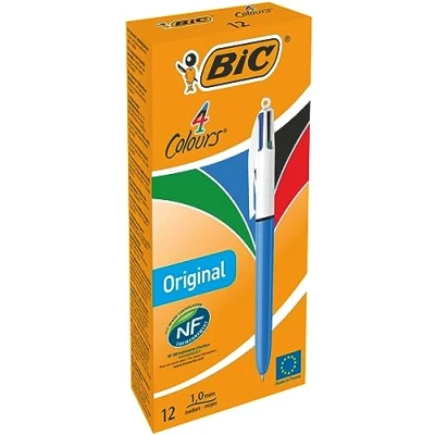 Image de BIC 4 Couleurs Original Stylos Bille Rétractables Pointe Moyenne (1,0 mm) Certifié NF Environnement Boîte de 12