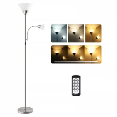 Image de tomons Lampadaire sur Pied Salon, LED Dimmable avec Lampe de Lecture et Télécommande, Réglage Progressif la Luminosité Température Couleur, Contrôle Tactile