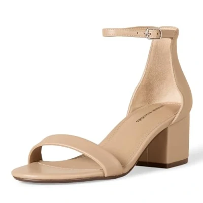 Image de Amazon Essentials Sandale à Talons et Double Bride Femme, Beige Faux Cuir, 38.5 EU Large