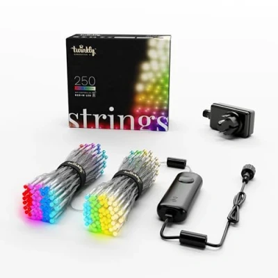Image de Twinkly Strings 250 LED RGB+ Blanc, Guirlande Lumineuse Exterieur et Intérieur, Lumière Smart Multicolore, Home Kit, Alexa, Google Home, Gaming, IP44, Contrôle App, Fil Noir, 20m