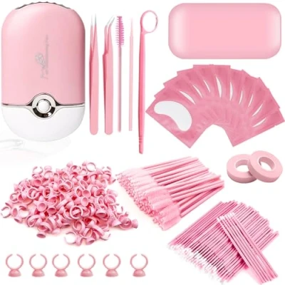Image de Kit Extension de Cils Mini Ventilateur USB Pince à épiler Miroir Palette Support D&#039;extension Anneaux Tasse Brosses Micro Bandes Patch pour
