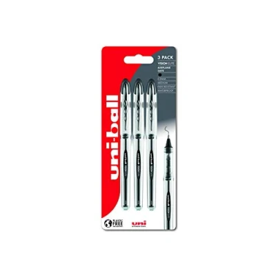 Image de Uni ball Vision Elite UB 200 Lot de 3 stylos roller Pointe moyenne 0,8 mm pour écriture manuscrite, dessin, art et coloriage Encre liquide Super résistante à l&#039;eau la décoloration Noir