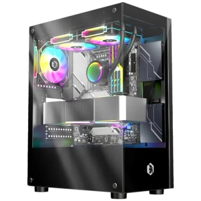 Image de EMPIRE GAMING (2024 Nouveau) Boitier PC Gamer CM 241 ARGB Moyenne Tour Micro ATX et ITX 3 Ventilateurs 120mm pins 5 Volts LED RGB Adressable MB Sync Mid Tower Noir