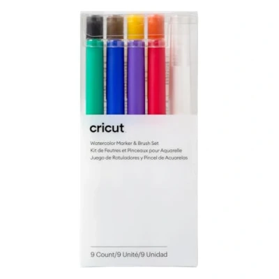 Image de Cricut Watercolor Marker &amp; Brush Set 8 marqueurs, 1 Pinceau à Eau Créez Un Chef d&#039;œuvre Aquarelle avec Votre Machine découper, Multi, Explore Maker, 9 Pièces, Maker