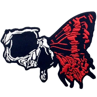 Image de Patch brodé en forme de Demi Crâne Papillon, à coudre ou coller avec fer repasser