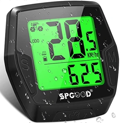 Image de SPGOOD compteur de vélo sans fil, 21 fonctions, étanche IP54, avec écran rétroéclairé, démarrage/arrêt automatique et mémoire automatique, vitesse HD