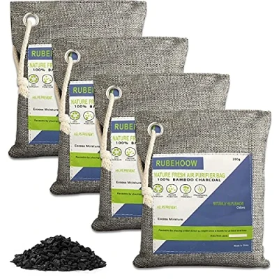 Image de Sacs purificateurs d&#039;air Nature Fresh à base de charbon bambou activé 4 pièces.Élimine odeurs la maison,dans les voitures,placards,sdb &amp; pour animaux.Filtre le carbone actif purifiant l&#039;air