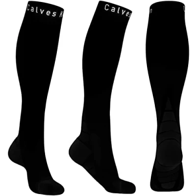 Image de 2 paires de bas contention gradués unisexes avec récupération accélérée pour les voyages, la course, infirmières, attelles du tibia et grossesse Améliore l’endurance (Rose/Noir, L/XL)