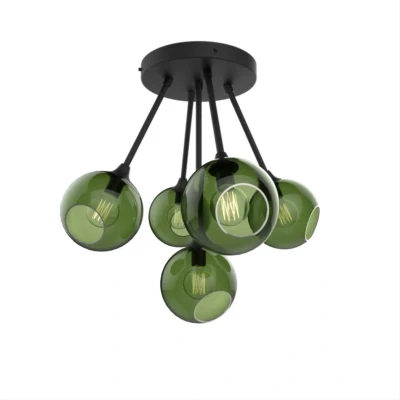 Image de DESIGN BY US Plafonnier Ballroom Molecule, vert, verre, à 5 lampes