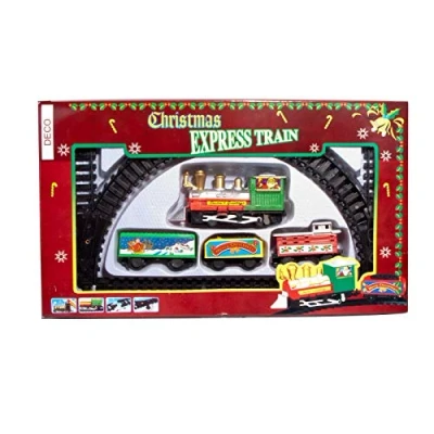 Image de train de Noël décoratif 9 pièces Mini avec locomotive, 3 wagons et 5 rails Dimensions totales : env. 59 x 27 cm