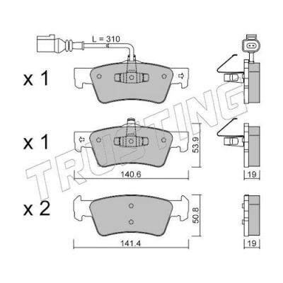 Image de TRUSTING 677.1 Jeu de plaquettes frein contact signal d&#039;usure inclus VOLKSWAGEN: Transporter 5, 5 Bus, Multivan (7HM