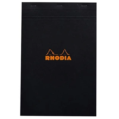 Image de RHODIA 192009C Bloc Notes Agrafé N19 Black A4+ 21 x 31,8 cm Petits Carreaux 80 Feuillets Détachables Papier Clairefontaine g/m² Couverture en Carte Enduite Souple
