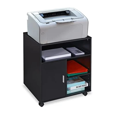 Image de relaxdays Caisson de Bureau, 5 Compartiments &amp; Porte, Salle Travail, aggloméré, Rangement, HLP 66,5x60x50cm, Noir, Plastique, 1 élément