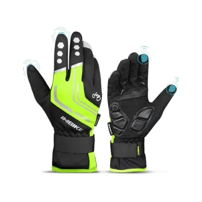 Image de INBIKE Gants Velo Homme VTT Hiver Cyclisme de Route Chaud Thermique Impremeable Tactile Femme Gant Cycliste Chauffant Travail Gel Rembourre Coupe Vent Vert L