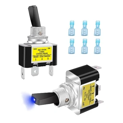 Image de Taiss 2 pièces Interrupteur à Bascule avec LED bleu ON OFF 12v 30a 3 bornes Levier position SPST pour voiture, camion, bateau ASW 07D BU DZ